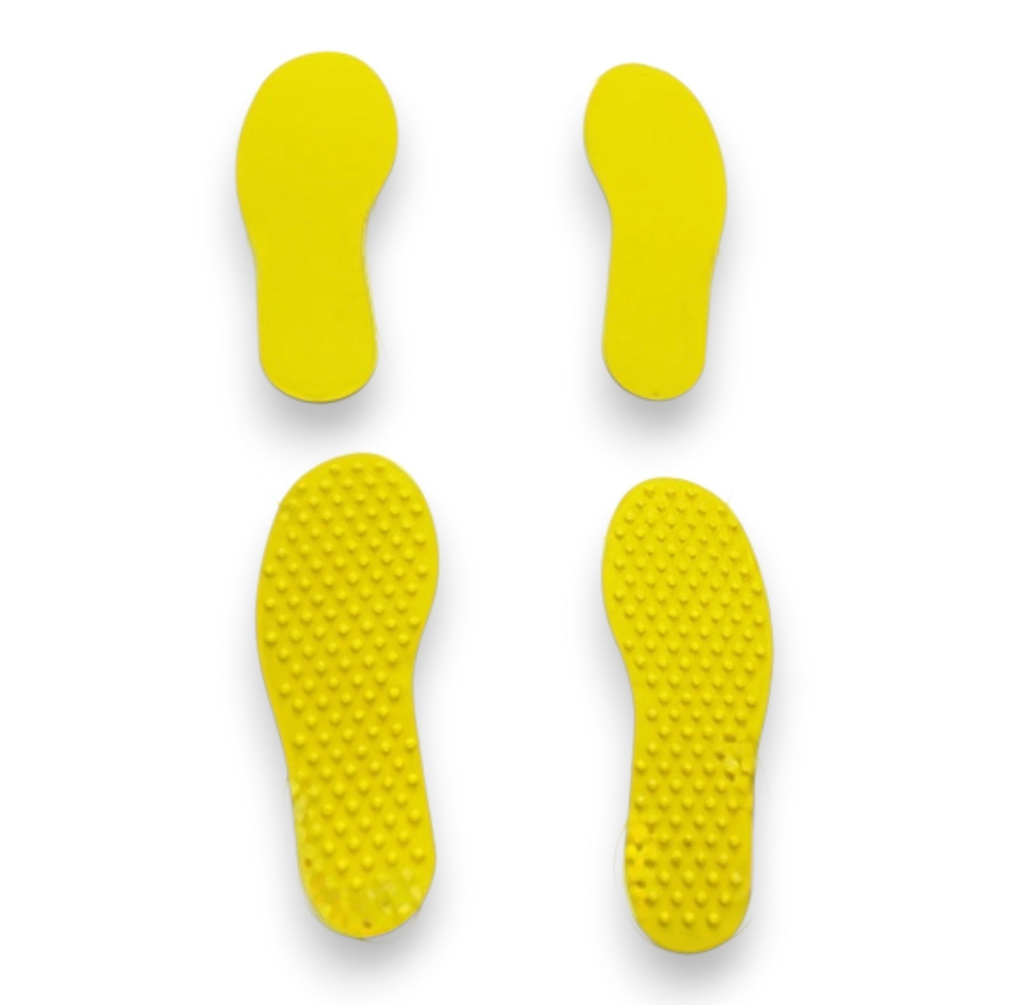 UK Gym Pits yellow TPR foot placement markers showing smooth top and dimpled non-slip underside for sports training