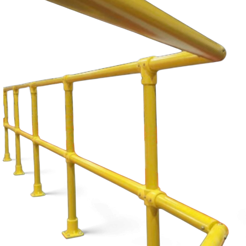 UK Gym Pits yellow GRP 90 degree elbow bend handrail connector for safety railing systems