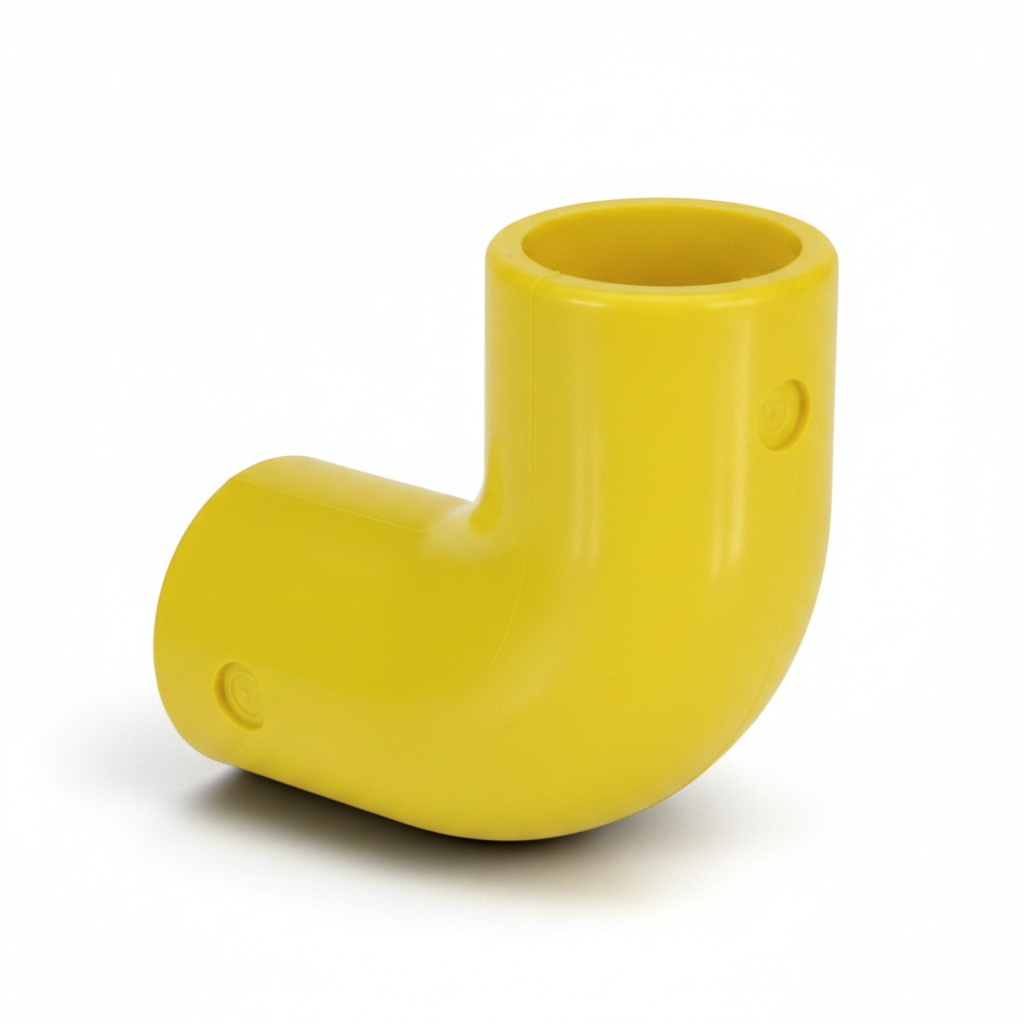 UK Gym Pits yellow 90 degree GRP elbow bend connector for handrail systems
