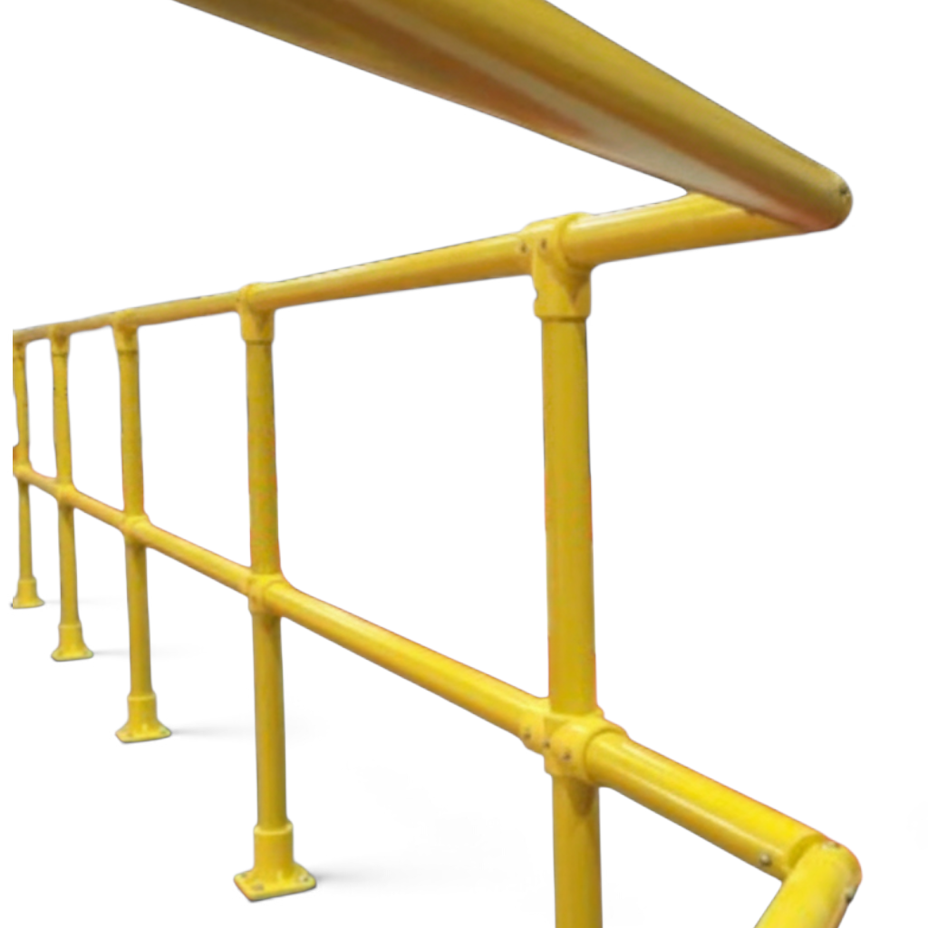 UK Gym Pits yellow GRP 90 degree elbow bend handrail connector for safety podium systems
