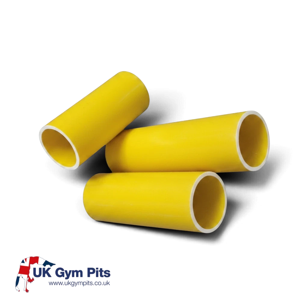 UK Gym Pits yellow GRP horizontal middle posts for handrail systems, 1.26m long with 5cm external diameter