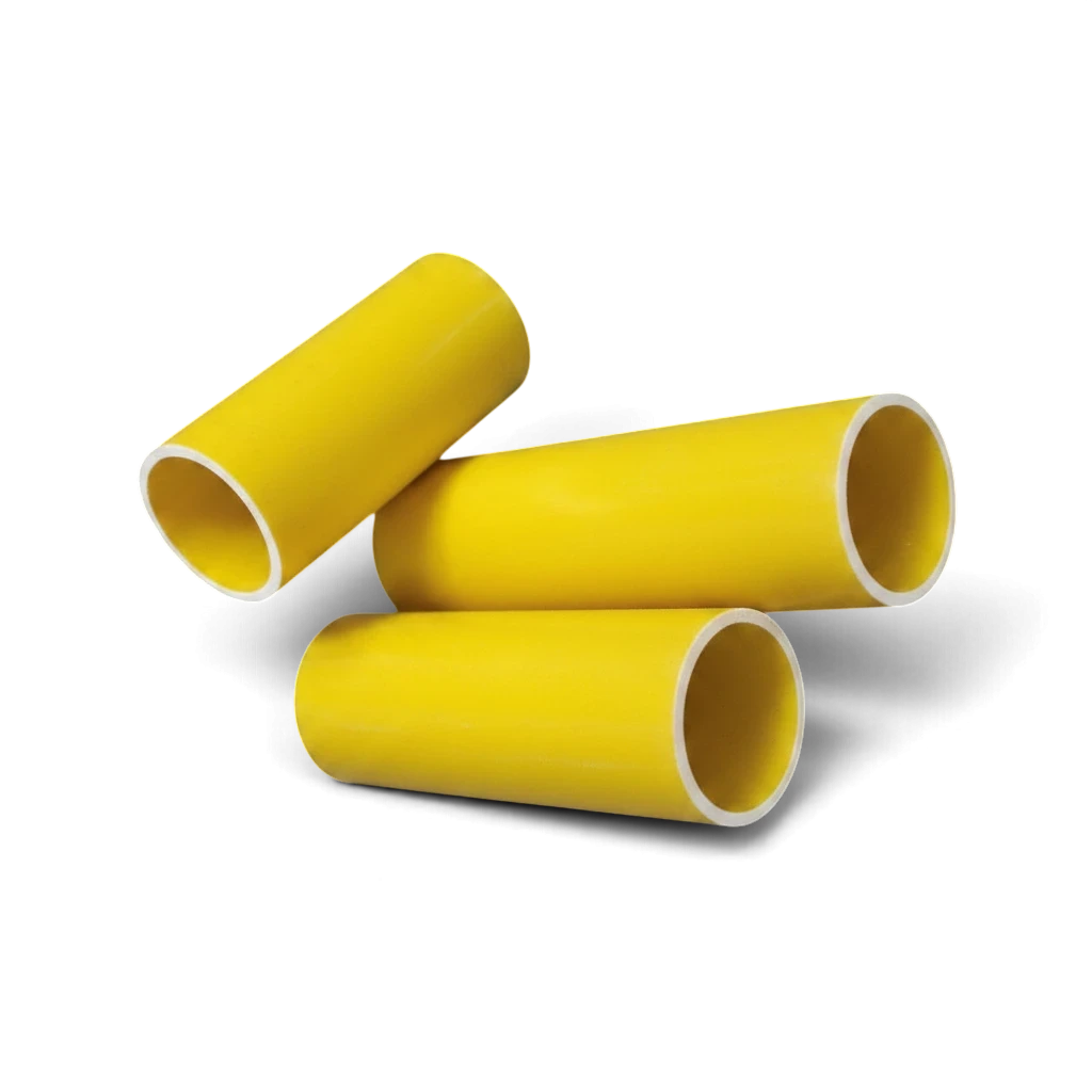 UK Gym Pits yellow GRP horizontal middle post for handrail systems, 1.26m long with 5cm external diameter.