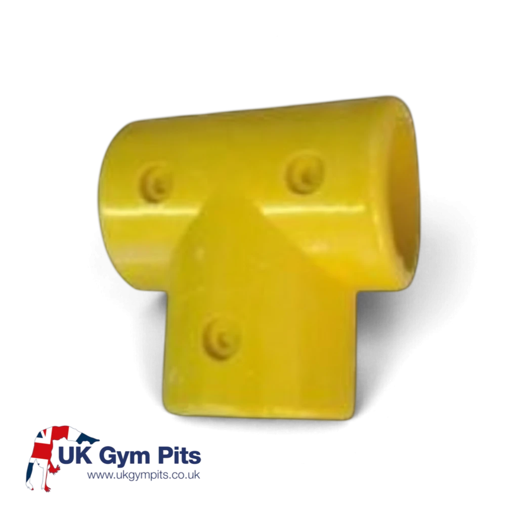 UK Gym Pits yellow 3-holed GRP T-piece connector for handrail systems
