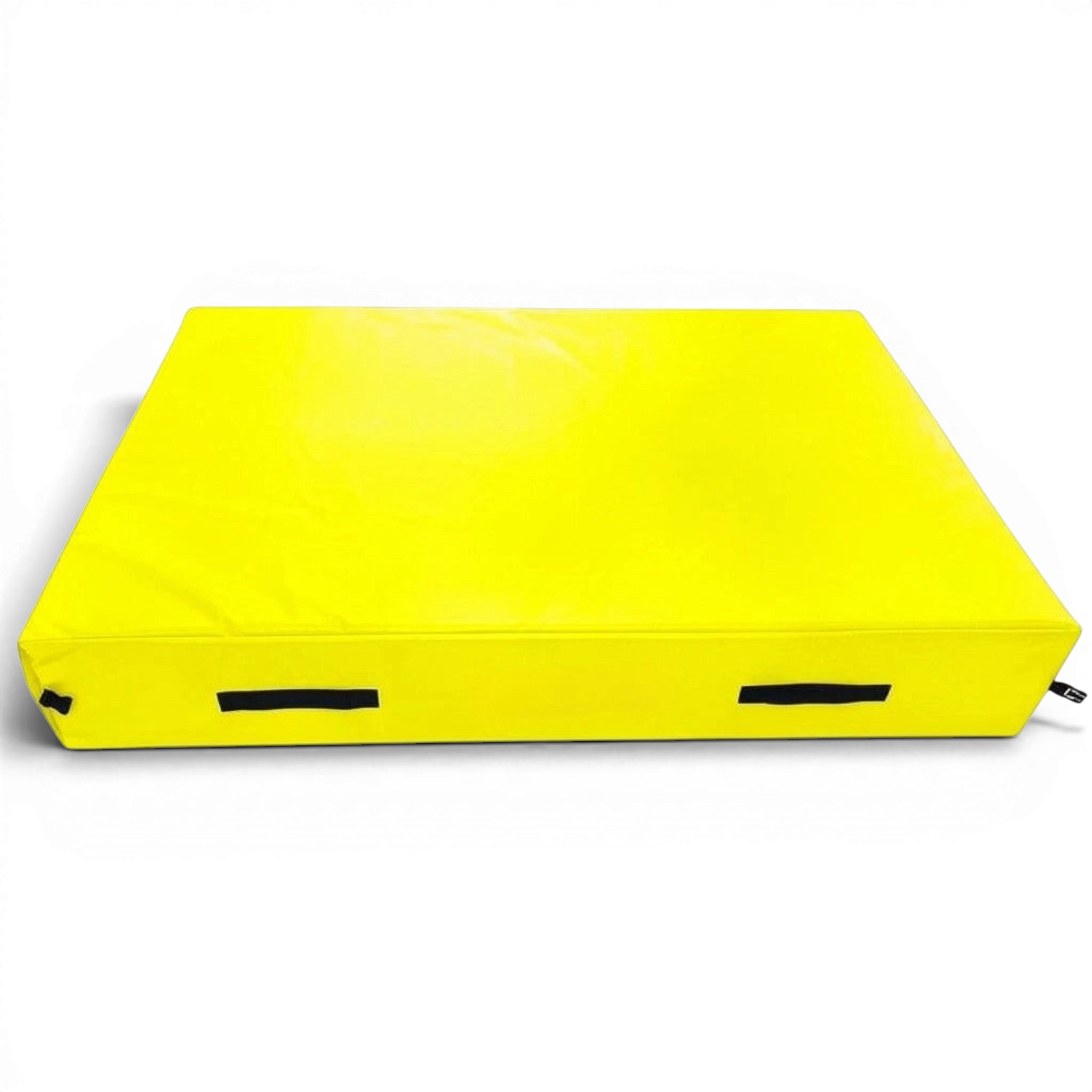 UK Gym Pits yellow trampoline safety crash mat with reinforced handles for gymnastics training