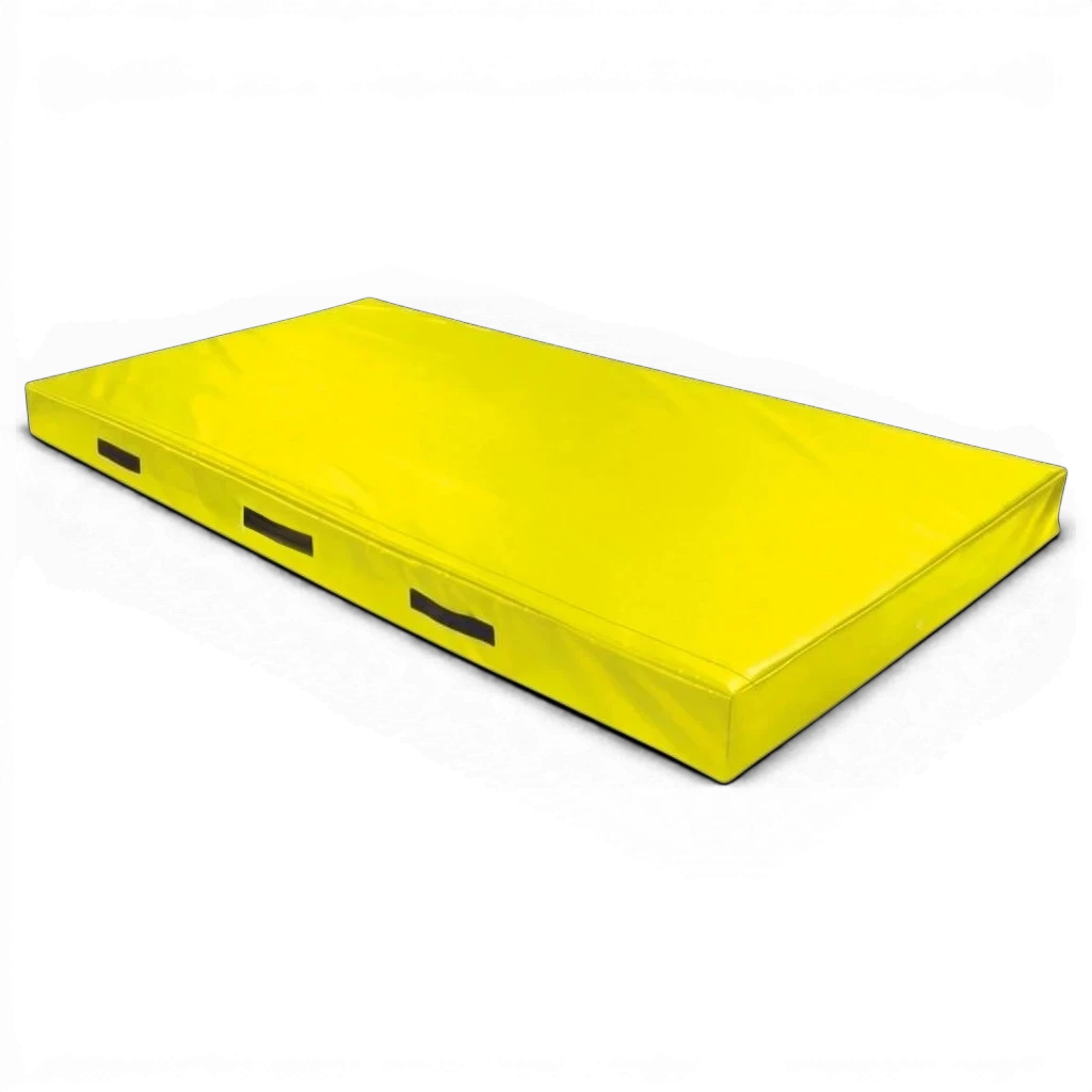 UK Gym Pits yellow trampoline push-on safety mat with reinforced PVC cover and side carry handles